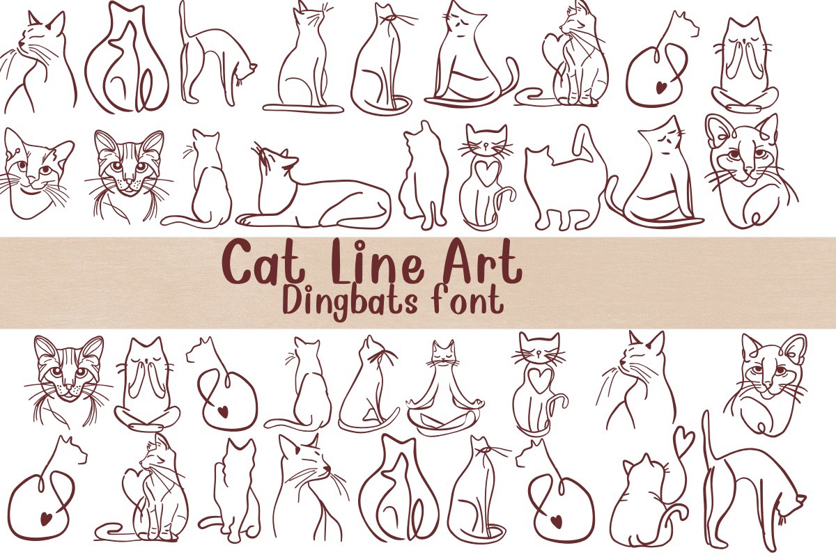 Font Cat Line Art